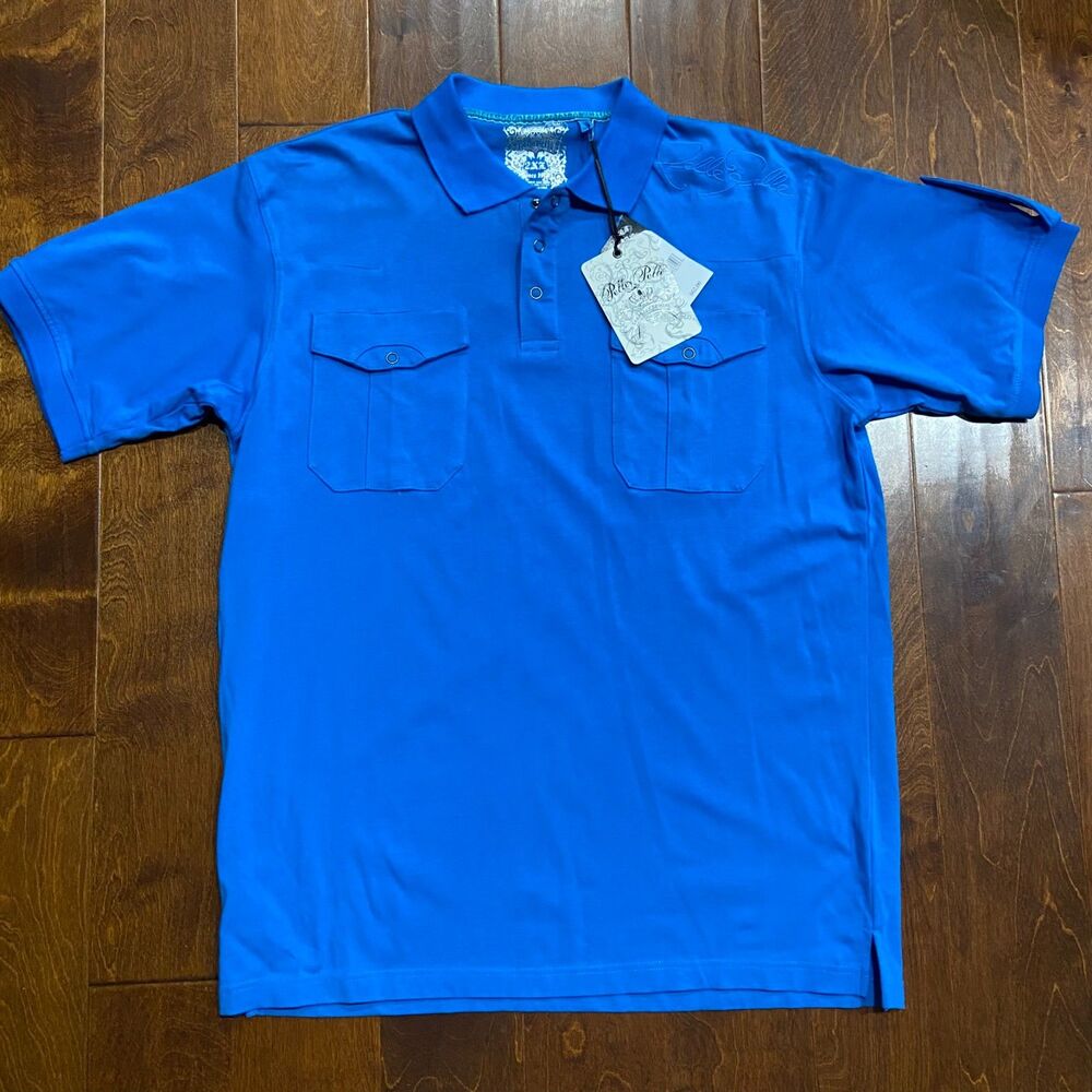 Pelle Pelle Vintage Y2K Ocean Blue Polo Shirt Cotton NWT Big & Tall Men's 2XL - Picture 3 of 8